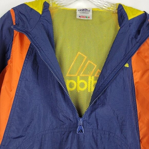 Vintage 90s Adidas Girl Windbreaker Jacket Size Medium Half Zip Navy Blue Orange - Picture 6 of 16